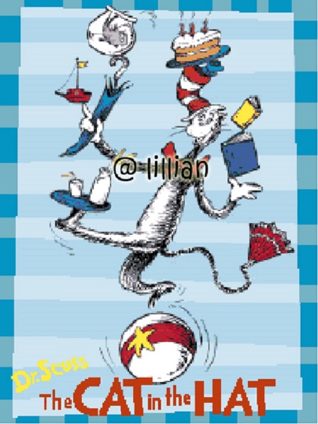 PDF ~ DR SEUSS The Cat In The Hat Juggling Potrait Counted Cross Stitch PATTERN