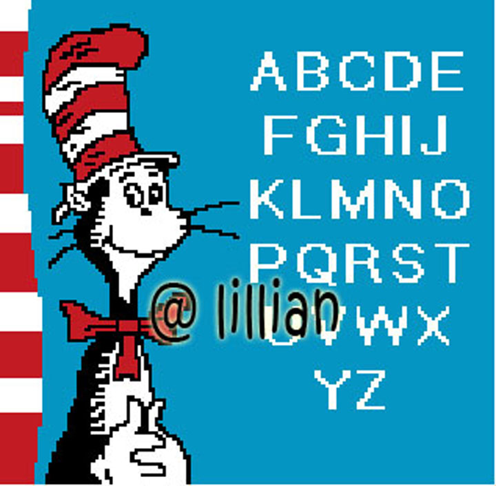 PDF ~ CHARACTER Alpbahet Alphabets Alphabetical Dr Seuss The Cat In The Hat ABC b Sampler Counted Cross Stitch PATTERN
