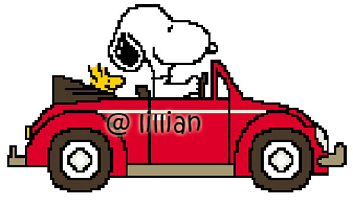 PDF ~ SNOOPY DRIVING RIDING WITH WOODSTOCK Counted Cross Stitch PATTERN