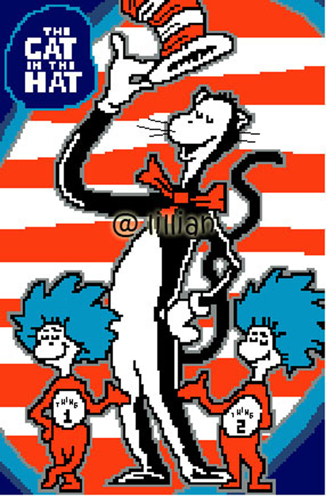 PDF ~ DR SEUSS The Cat In The Hat Thing 1 Thing 2 Counted Cross Stitch PATTERN