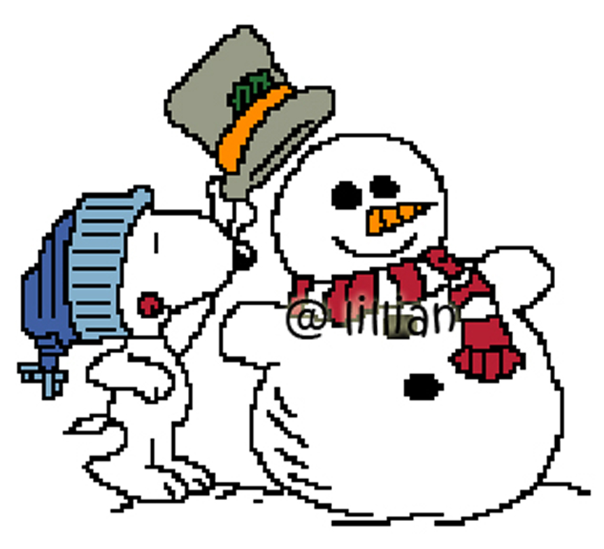 PDF ~ SNOOPY WITH SNOWMAN Counted Cross Stitch PATTERN