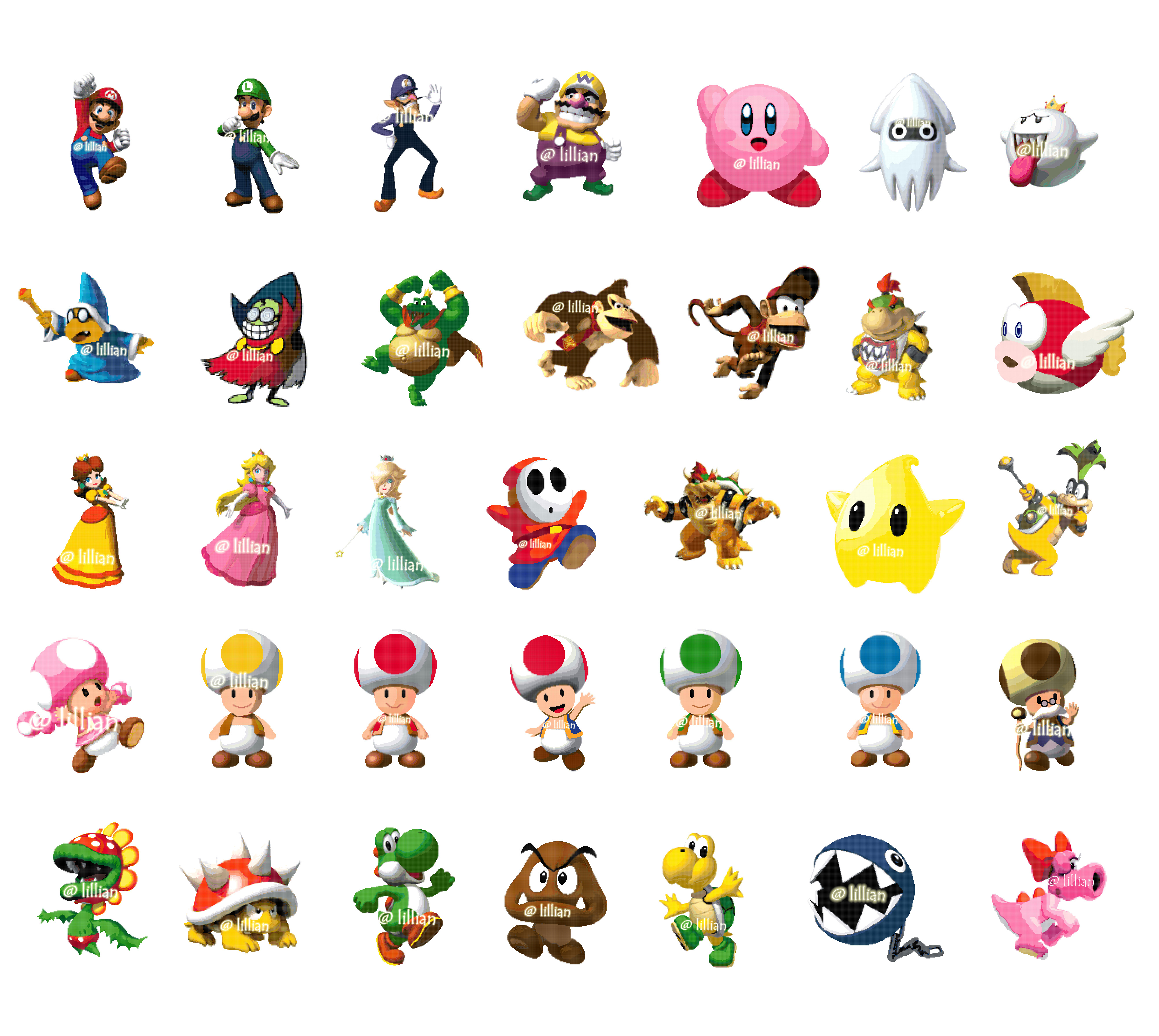 PDF ~ SUPER MARIO FRIENDS Set of 35 TOAD DIDDY KONG GOOMBA KAMEK LUIGI YOSHI WARIO WALUIGI Counted Cross Stitch PATTERNS
