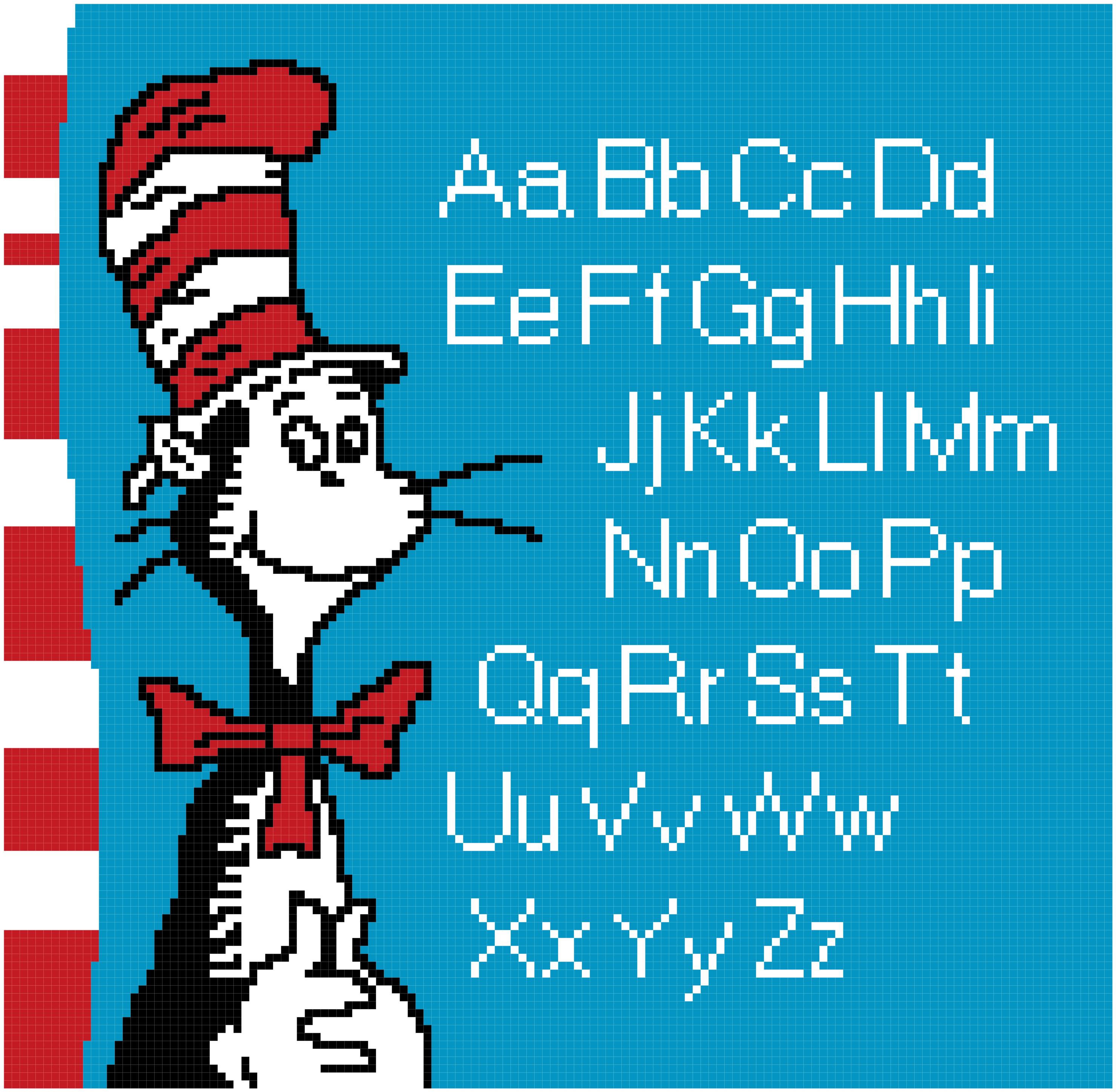 PDF ~ CHARACTER Alpbahet Alphabets Alphabetical Dr Seuss The Cat In The Hat ABC bs Sampler Counted Cross Stitch PATTERN