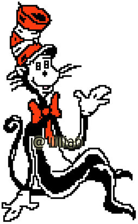 PDF ~ DR SEUSS Cat In The Hat Sitting Potrait Counted Cross Stitch PATTERN