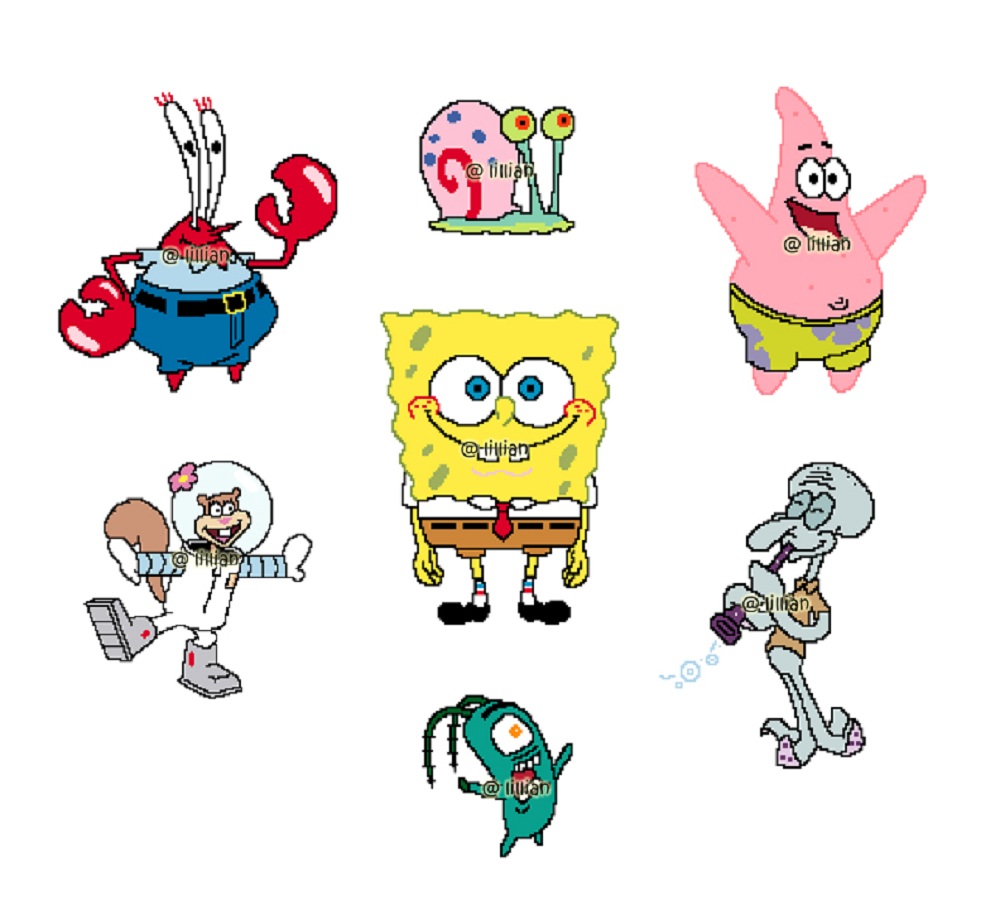 PDF ~ SPONGEBOB FRIENDS Set of 7 GARY PATRICK PLANKTON SQUIDWARD Counted Cross Stitch PATTERNS