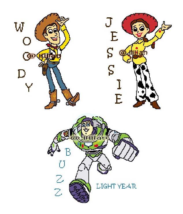PDF ~ TOY STORY Set of 3 WOODY JESSIE BUZZ LIGHTYEAR Counted Cross Stitch PATTERNS