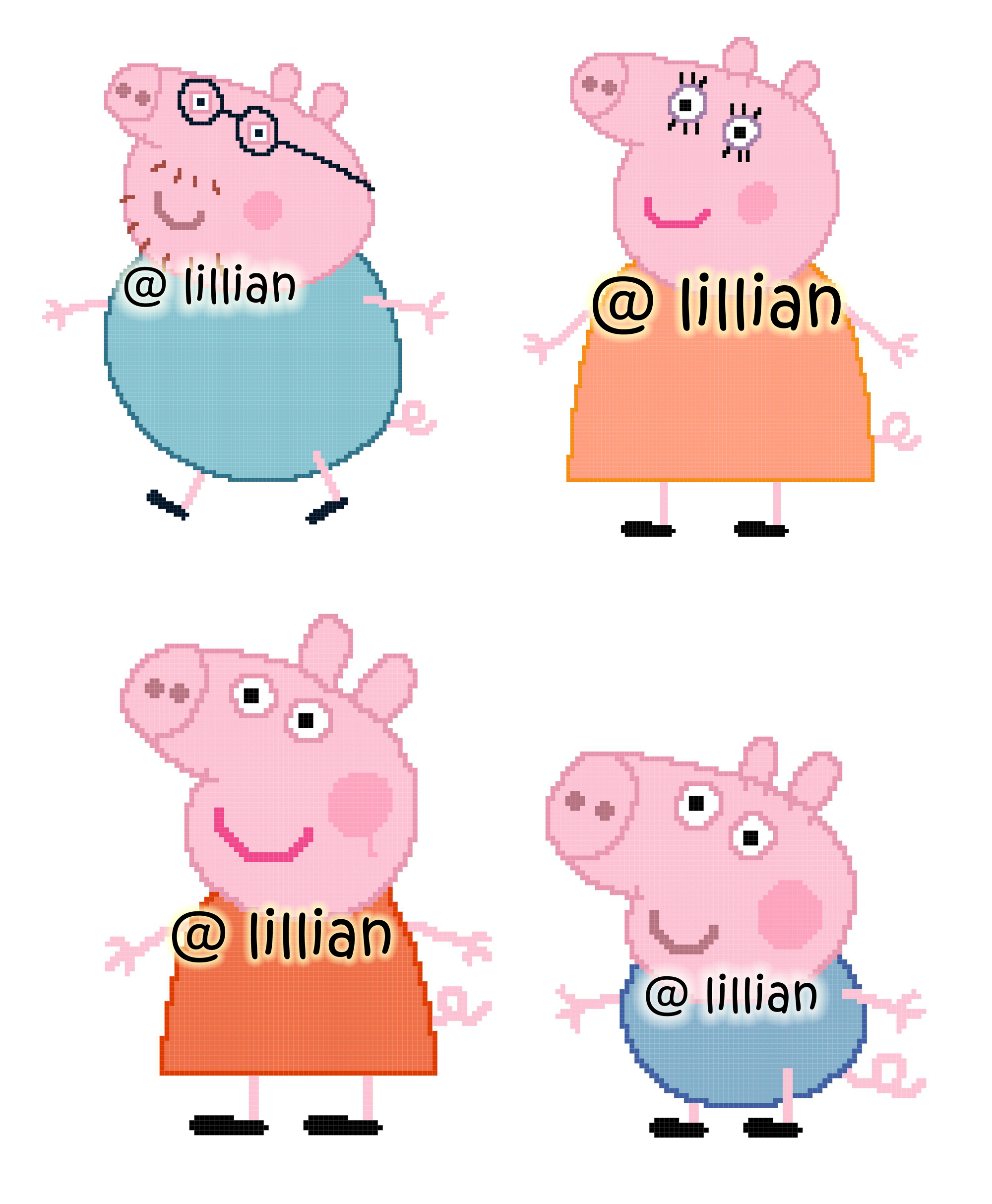 PDF ~ PEPPA PIG Set of 4 PAPA MAMA GEORGE FAMILY Counted Cross Stitch PATTERNS