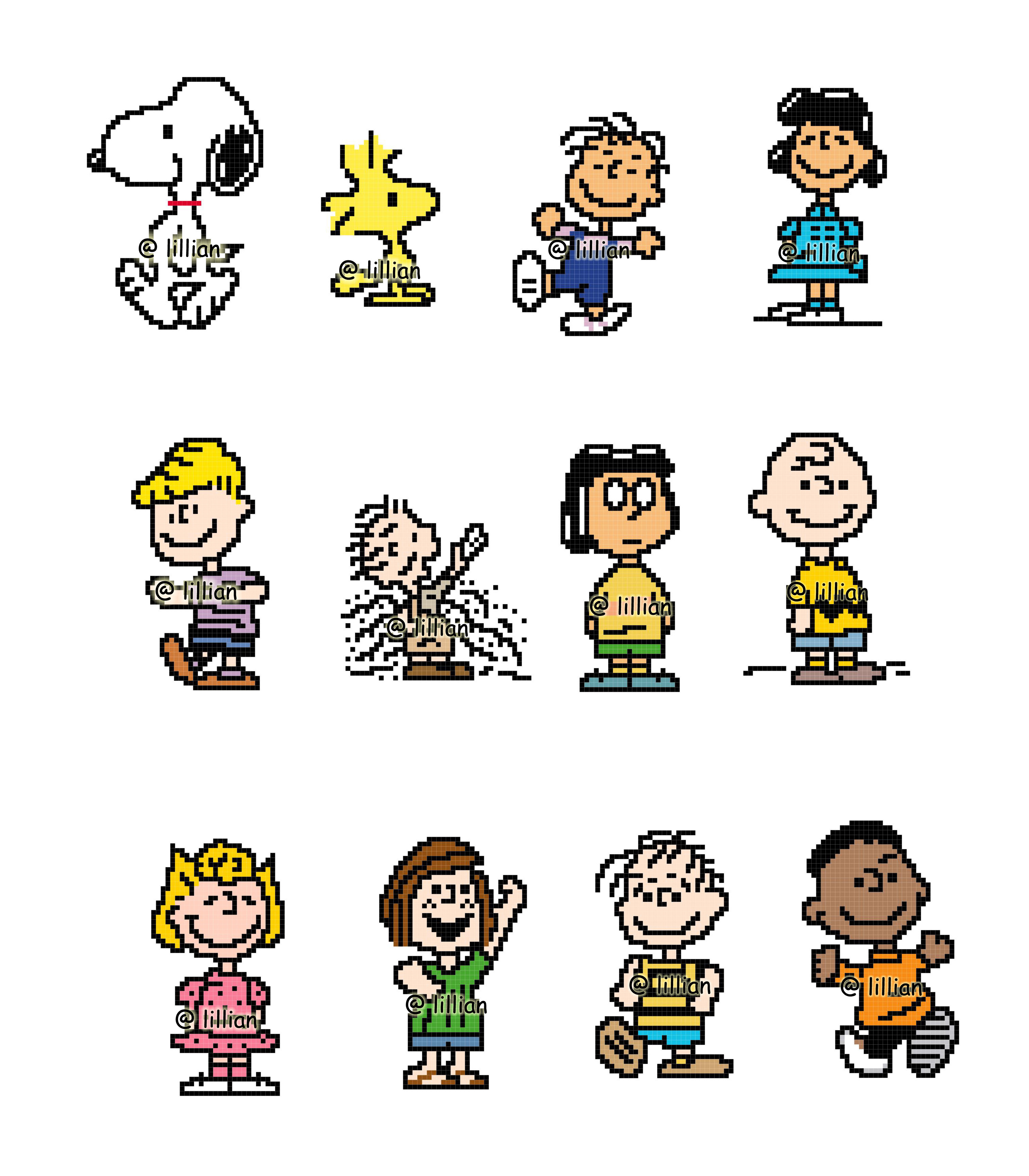 PDF ~ SNOOPY Ornaments Set of 12 CHARLIE BROWN SALLY WOODSTOCK LUCY LINUS FRANKLIN Counted Cross Stitch PATTERNS