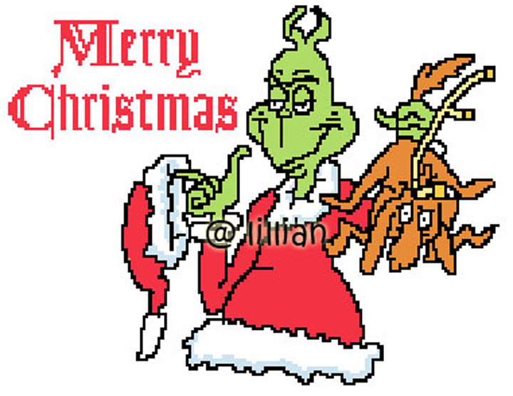 PDF ~ DR SEUSS The Cat In The Hat Grinch Christmas Santa Puppy Counted Cross Stitch PATTERN