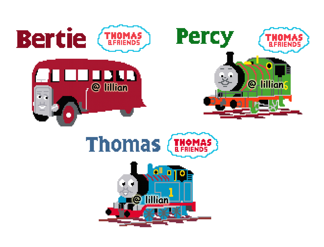 PDF ~ THOMAS TRAIN ENGINE Set of 3 THOMAS BERTIE PERCY FRIENDS Counted Cross Stitch PATTERNS