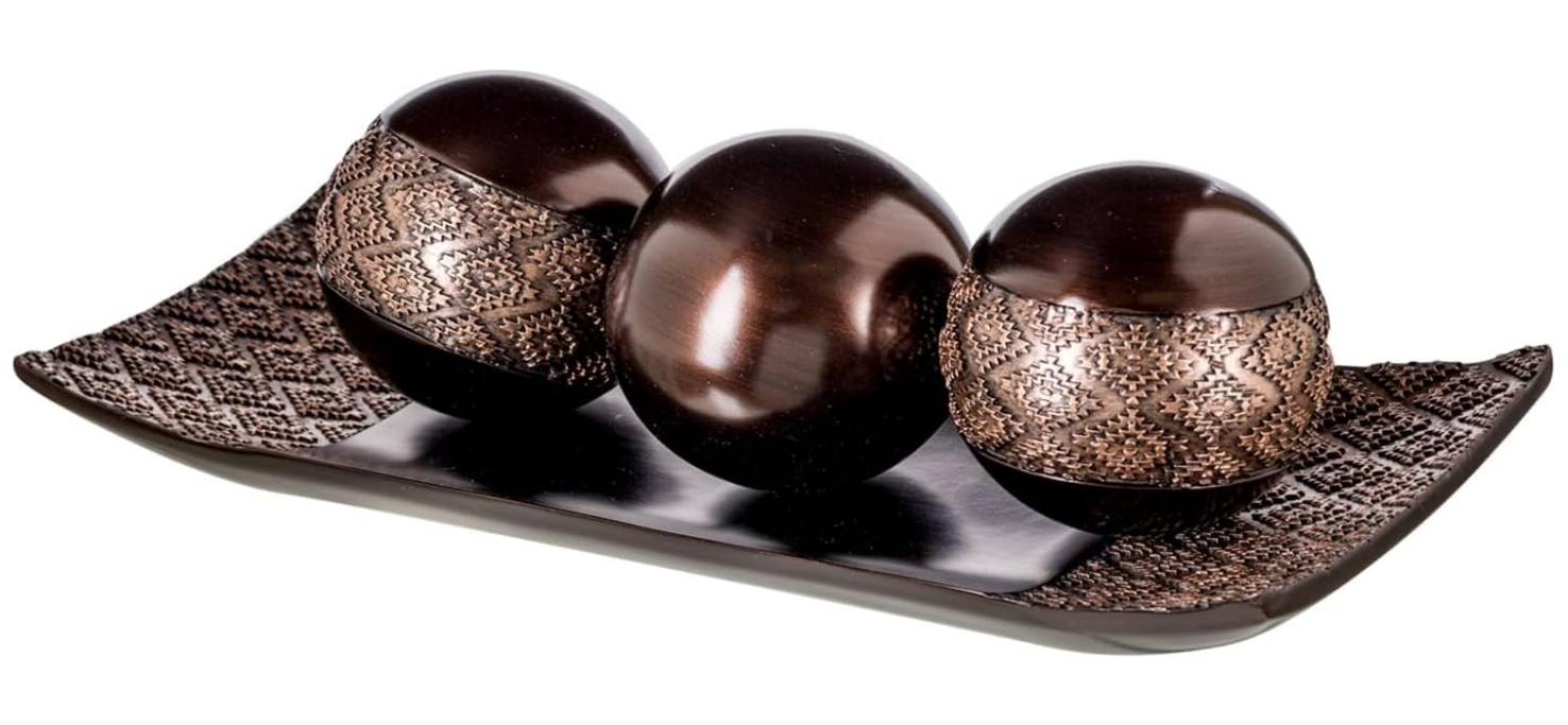 Dublin Brown Decor Tray and Ball Set - Living Room Decor - Entry Table Decor Centerpiece Table Decorations - Decorative Tray for Dining Table, Accent Table Decor Bowl for House Decor