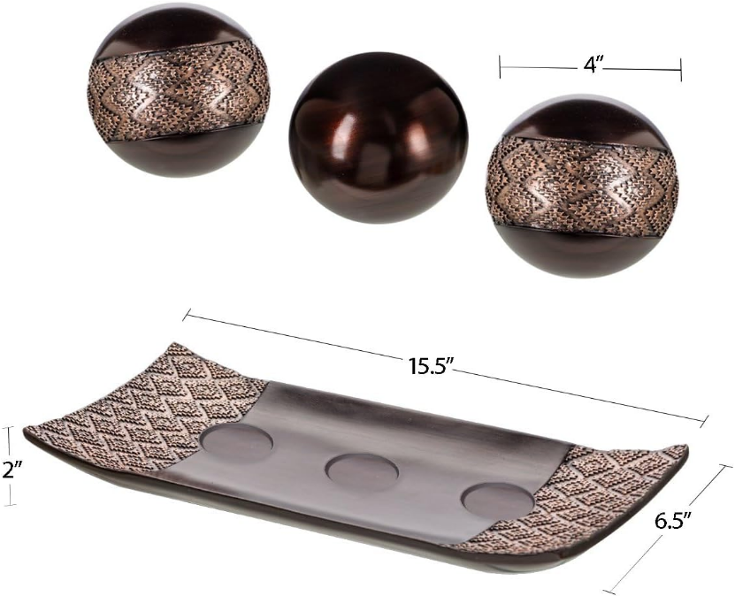 Dublin Brown Decor Tray and Ball Set - Living Room Decor - Entry Table Decor Centerpiece Table Decorations - Decorative Tray for Dining Table, Accent Table Decor Bowl for House Decor