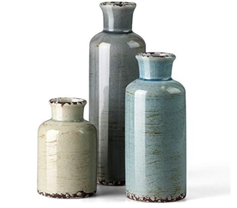 Ceramic Vase 3 Piece Set, Small Flower vases for Home Decoration, Modern Farmhouse Decoration, Living Room,Table Shelf, Centerpieces, Fireplace and Entrance Decorations-Multicolor.