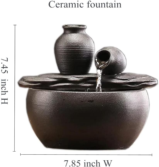 Ceramic Tabletop Fountain for Indoor and Home Decoration Table Desk Office Patio (Ceramic Pot Fountain) (Black)