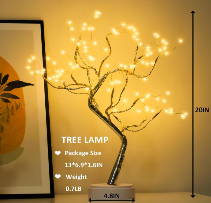 Room Decor, 20" 108 LED Tabletop Bonsai Tree Light, DIY Artificial Tree Lamp, Battery/USB Operated, Aesthetic Lamps for Living Room Bedroom Christmas Home Gifts House Decor (Warm White)