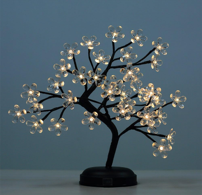 New 18Inch 36LED Acrylic Blossom Bonsai Light, Clear Acrylic Flower, Battery Powered for Home Decoration