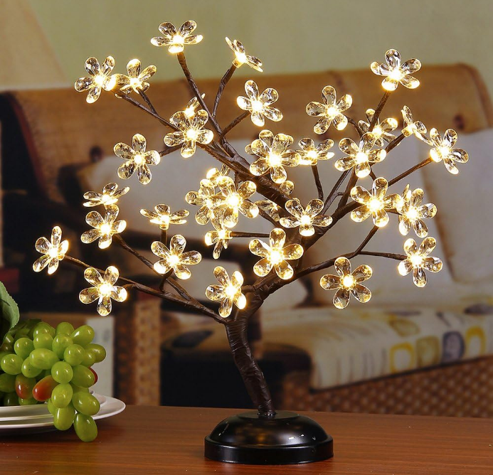 New 18Inch 36LED Acrylic Blossom Bonsai Light, Clear Acrylic Flower, Battery Powered for Home Decoration