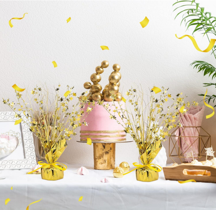 3 Pieces Metallic Foil Spray Centerpiece Christmas Party Star Table Decoration Burst Centerpieces Winter Table Decor for Birthday New Year Party Holiday(Gold)