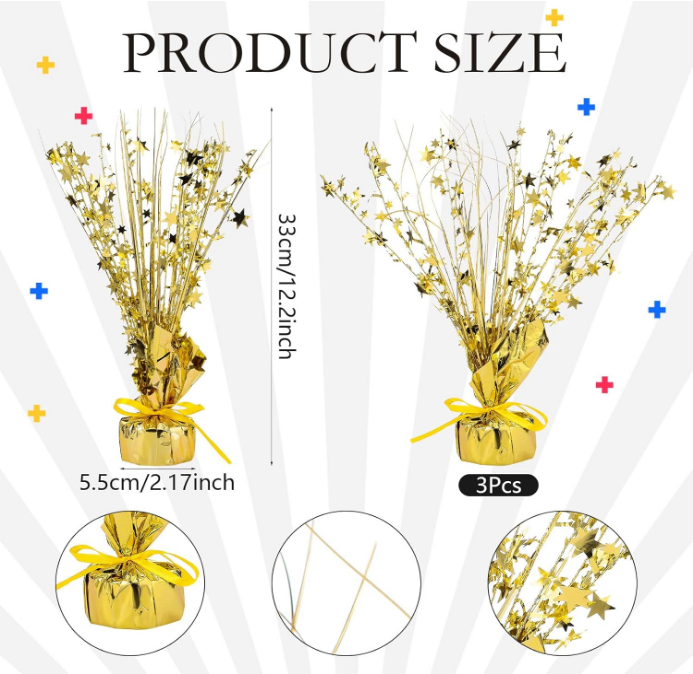 3 Pieces Metallic Foil Spray Centerpiece Christmas Party Star Table Decoration Burst Centerpieces Winter Table Decor for Birthday New Year Party Holiday(Gold)