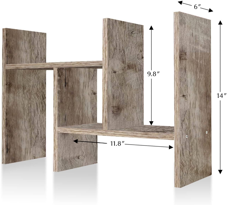 Desktop Organizer Office Storage Rack Adjustable Wood Display Shelf - Free Style Double H Display - Gray Oak