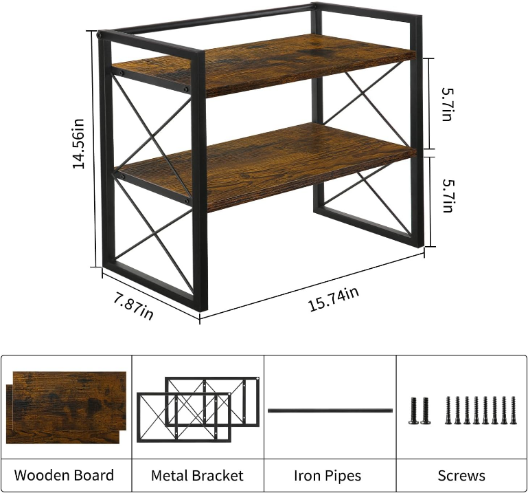 Desktop Shelf Organizer, 2 Tier Office Shelves, Wood Desk Organizer Storage Rack and Freestanding Display Shelf for Office, Dormitory, Home