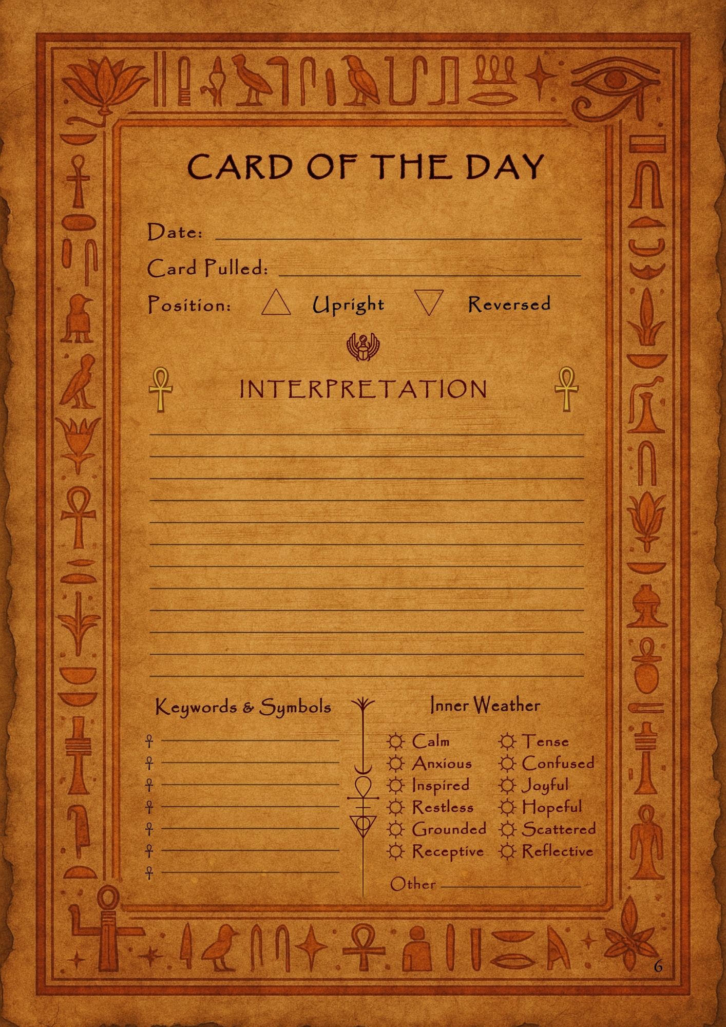 Printable Tarot Journal- Daily Card Reflections & Tarot spreads