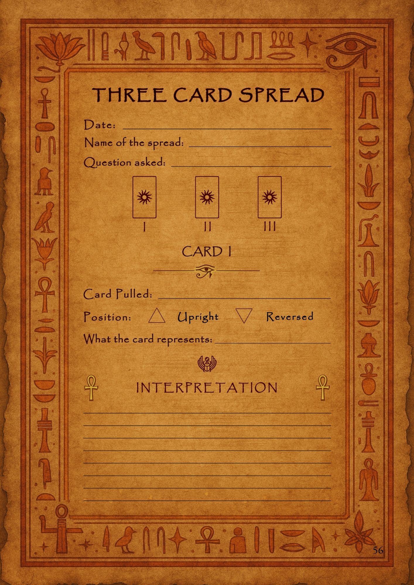 Printable Tarot Journal- Daily Card Reflections & Tarot spreads