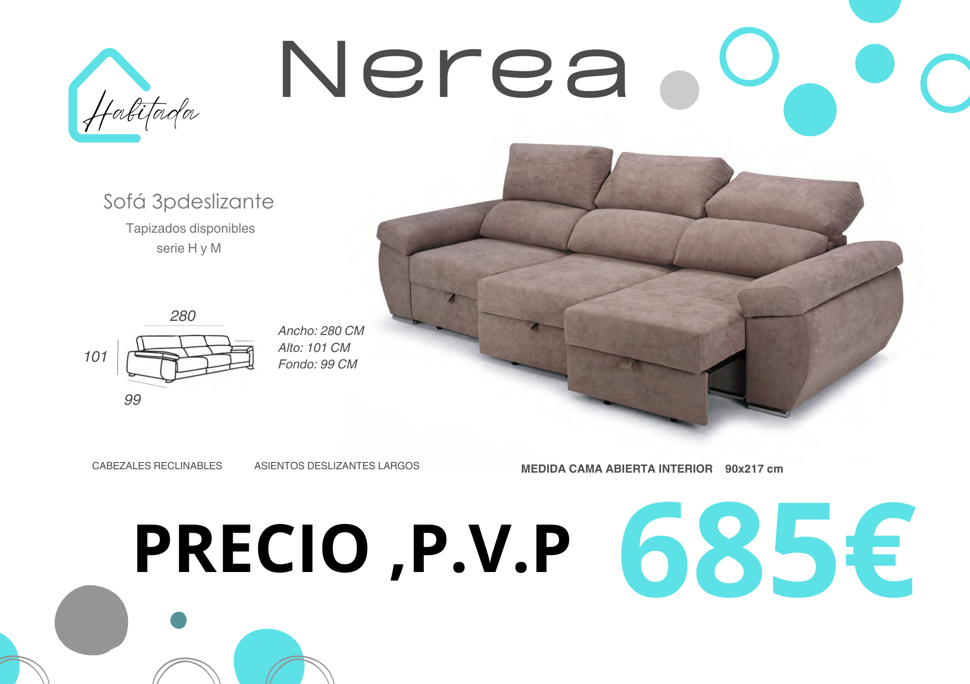 Sofá 3 asientos Nerea