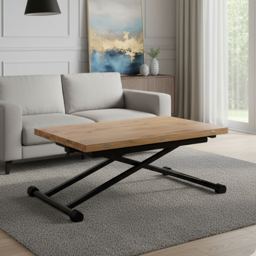 Mesa elevable de madera y metal