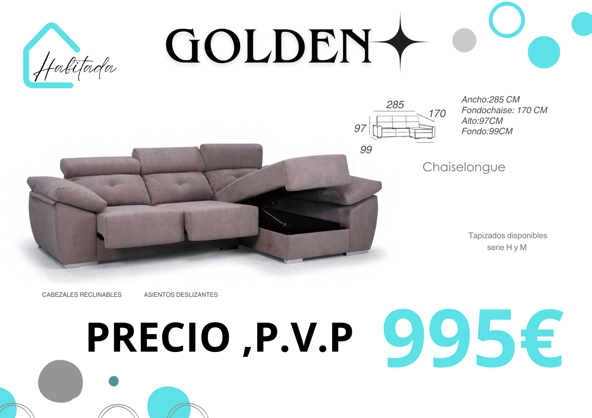 Sofá chaiseslongue GOLDEN