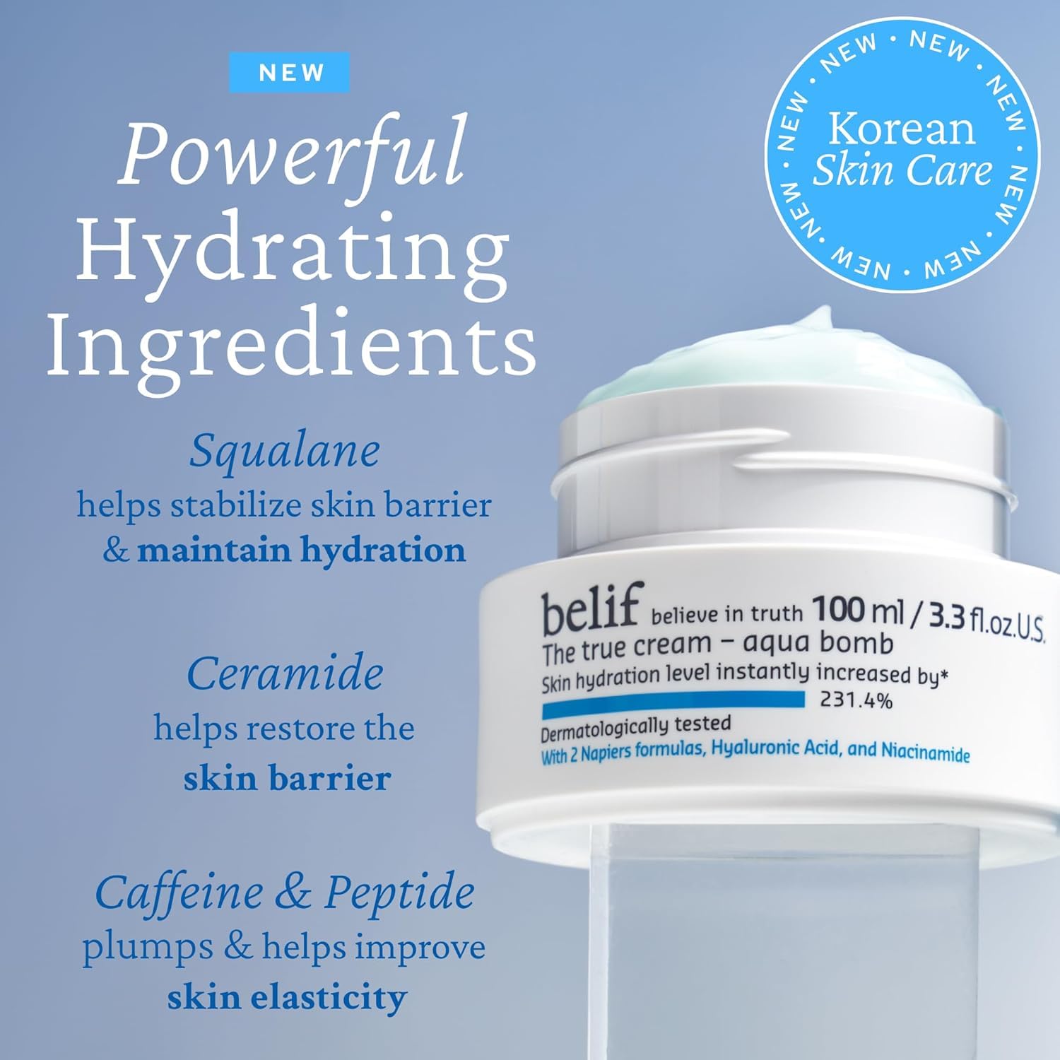 belif Aqua Bomb – Daily Niacinamide Hydrating Moisturizer, Lightweight Plumping Facial Cream with Hyaluronic Acid & Squalane, Cooling Effect, Anti-Aging, Korean Skincare, 1.68 fl oz (50ml)