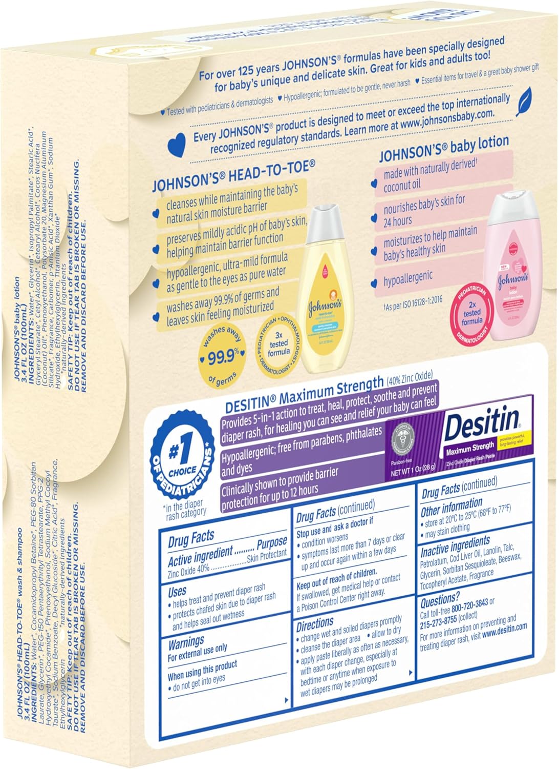 Johnson's Baby Care Essentials Gift Set, Body Lotion, & Zinc Oxide Diaper Rash Paste for Baby's Delicate Skin, Value Pack, Travel-Size, Bath Essentials Must Haves, Baby Gifts, 3 Items