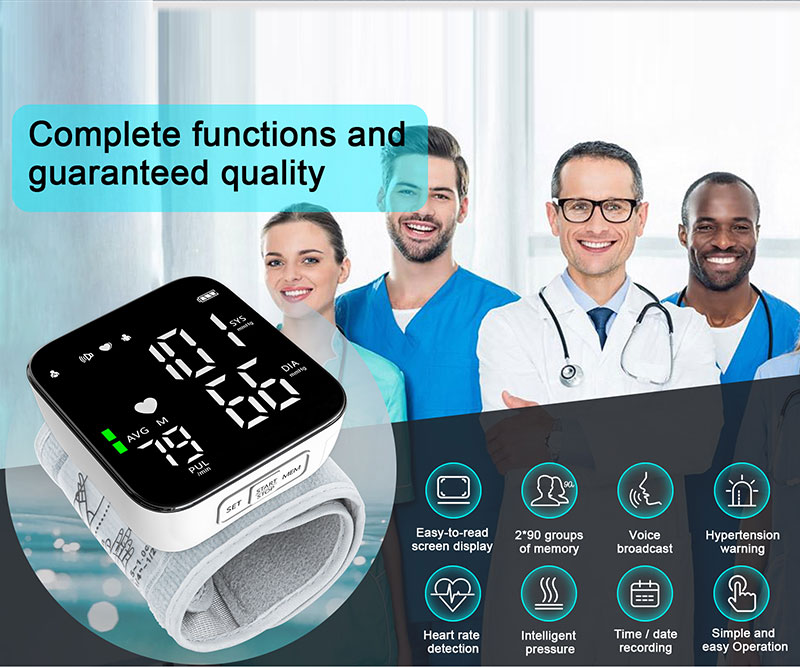 High Accuracy Rechargeable Digital BP Apparatus Machine Automatic Wrist Cuff Blood Pressure Monitor With Voice Broadcast