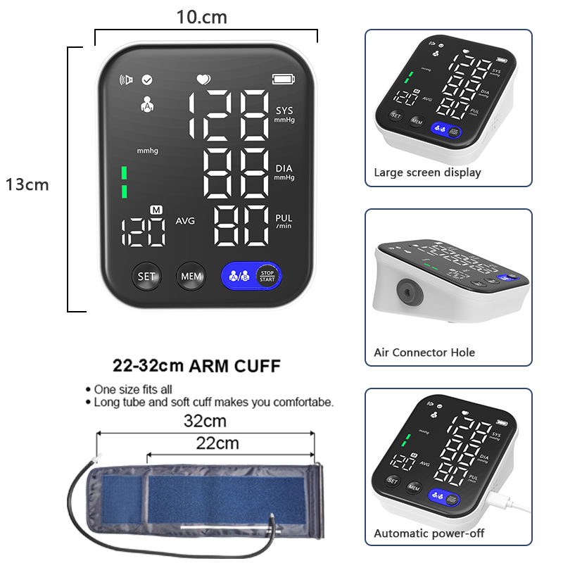 Automatic Upper Arm Blood Pressure Monitors for Home Use With Digital LED Display 2*120 Sets Memory