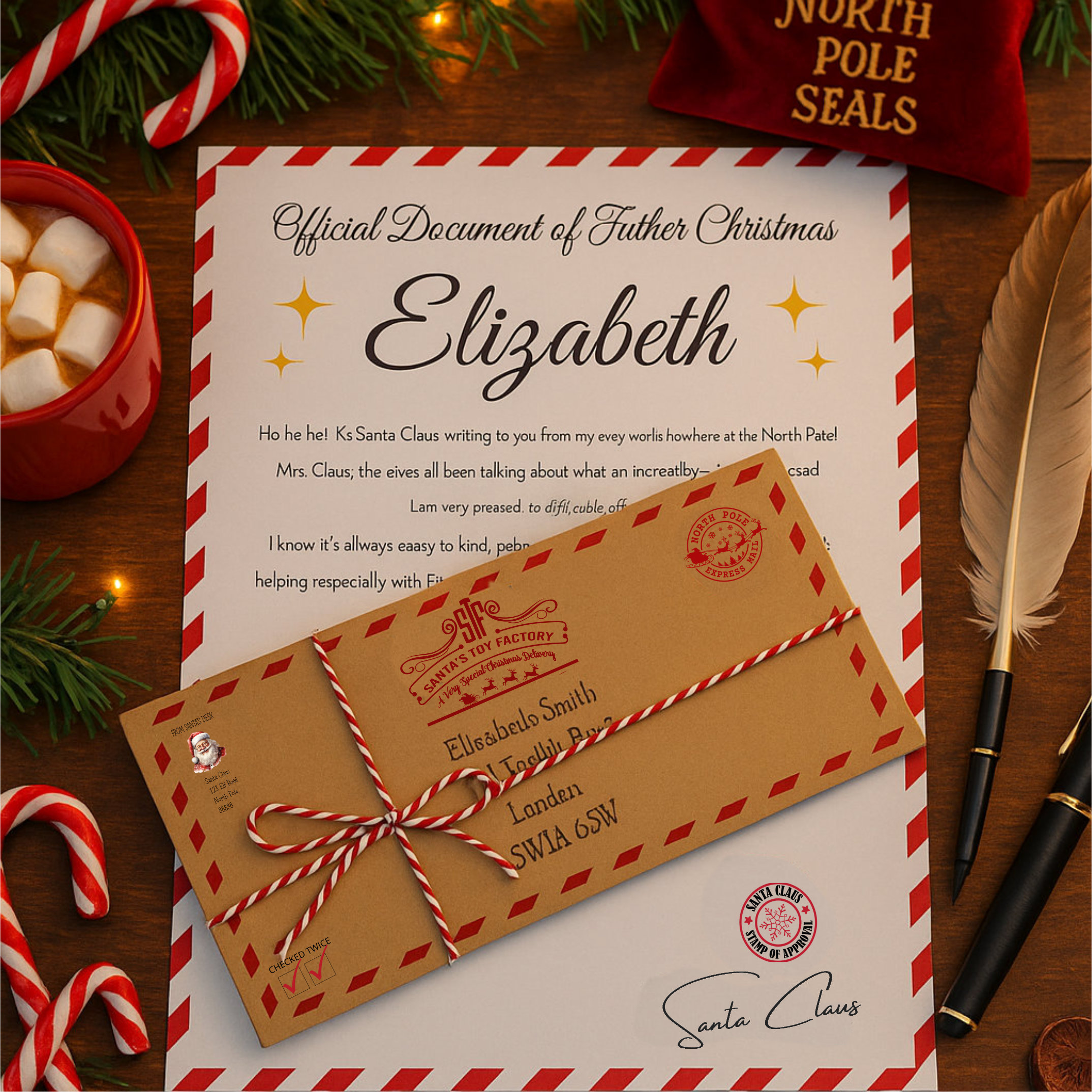 Personalised Letter & Nice List Certificate from Santa Claus – Custom Child’s Name, North Pole Delivery Envelope – Christmas Keepsake Gift (Choose Package)