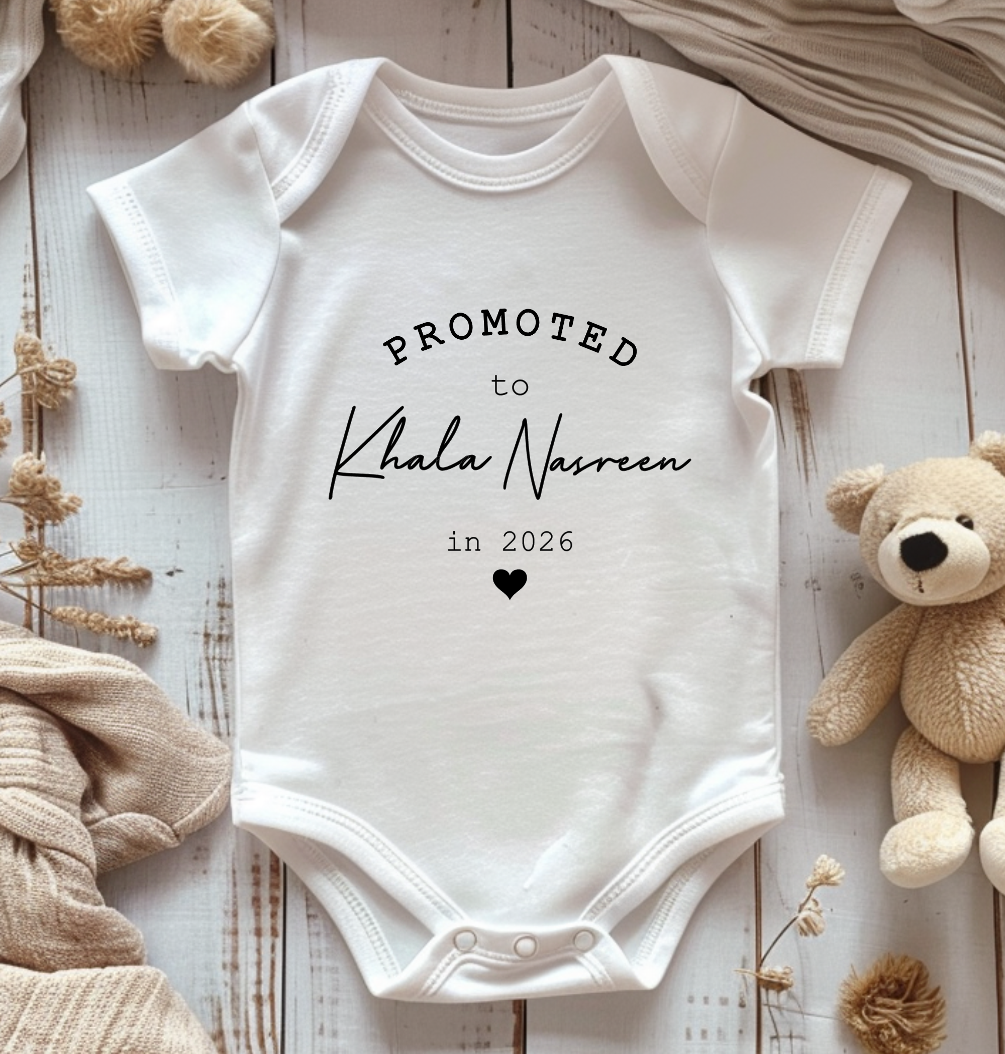 Promoted to Khala Baby Vest – Personalised Muslim Auntie Pregnancy Announcement Outfit – Newborn & Baby Gift