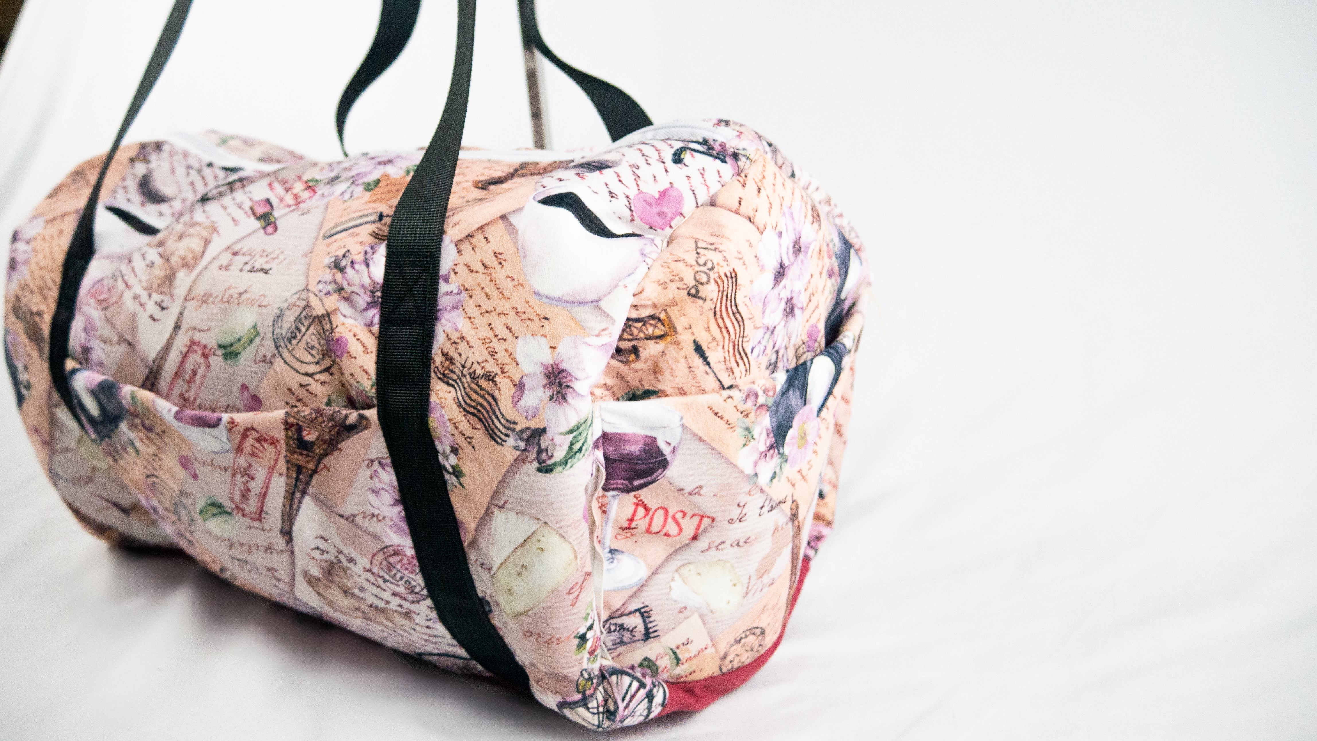 OUI! OUI! Paris! Vintage Letter Print Duffel Bag | Small Travel Duffel Bag | Carry-on Bag | Gym Bag | Breast Feeding Bag | Handmade Travel Bag | Paris Getaway Duffel Bag