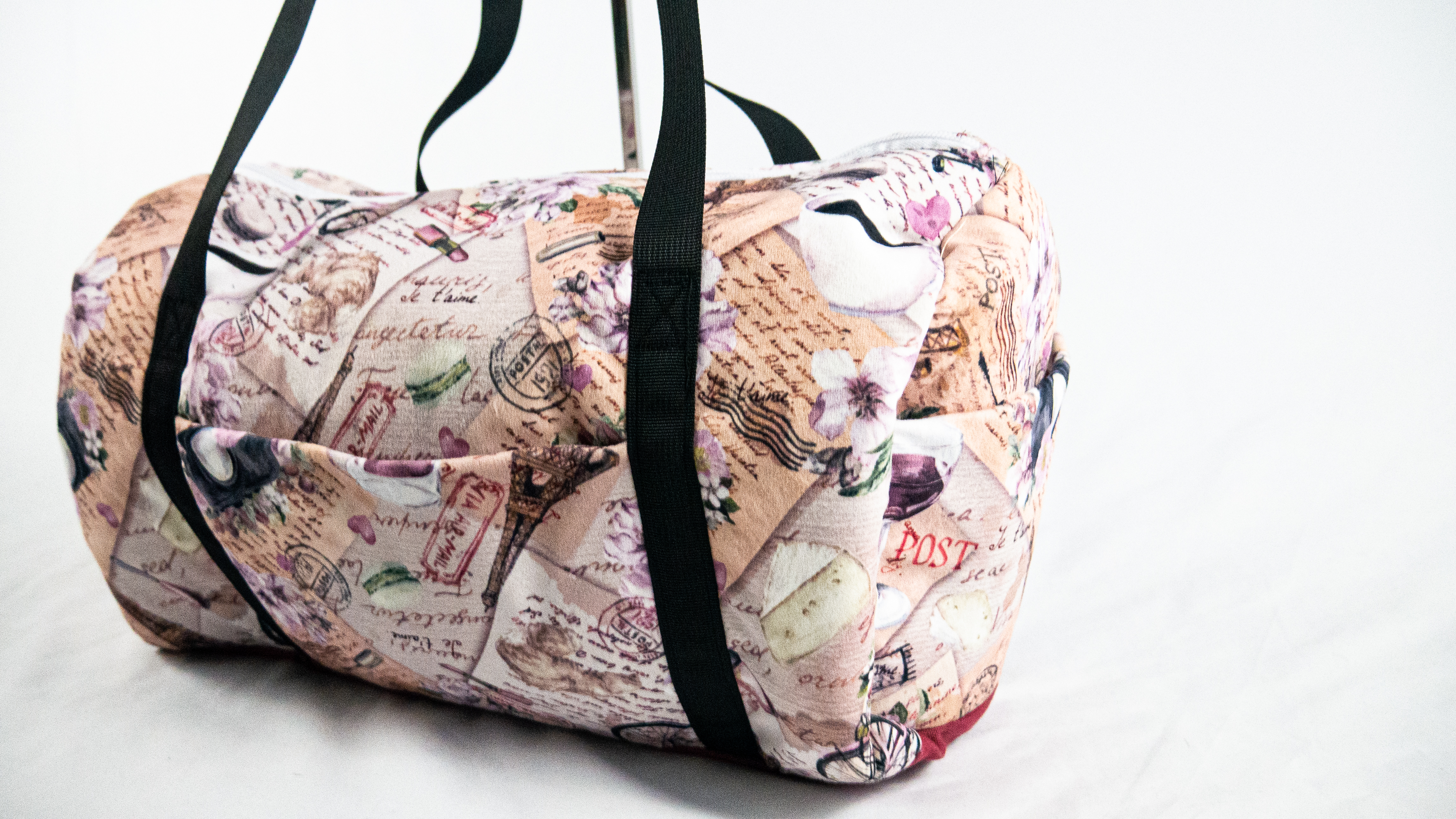 OUI! OUI! Paris! Vintage Letter Print Duffel Bag | Small Travel Duffel Bag | Carry-on Bag | Gym Bag | Breast Feeding Bag | Handmade Travel Bag | Paris Getaway Duffel Bag
