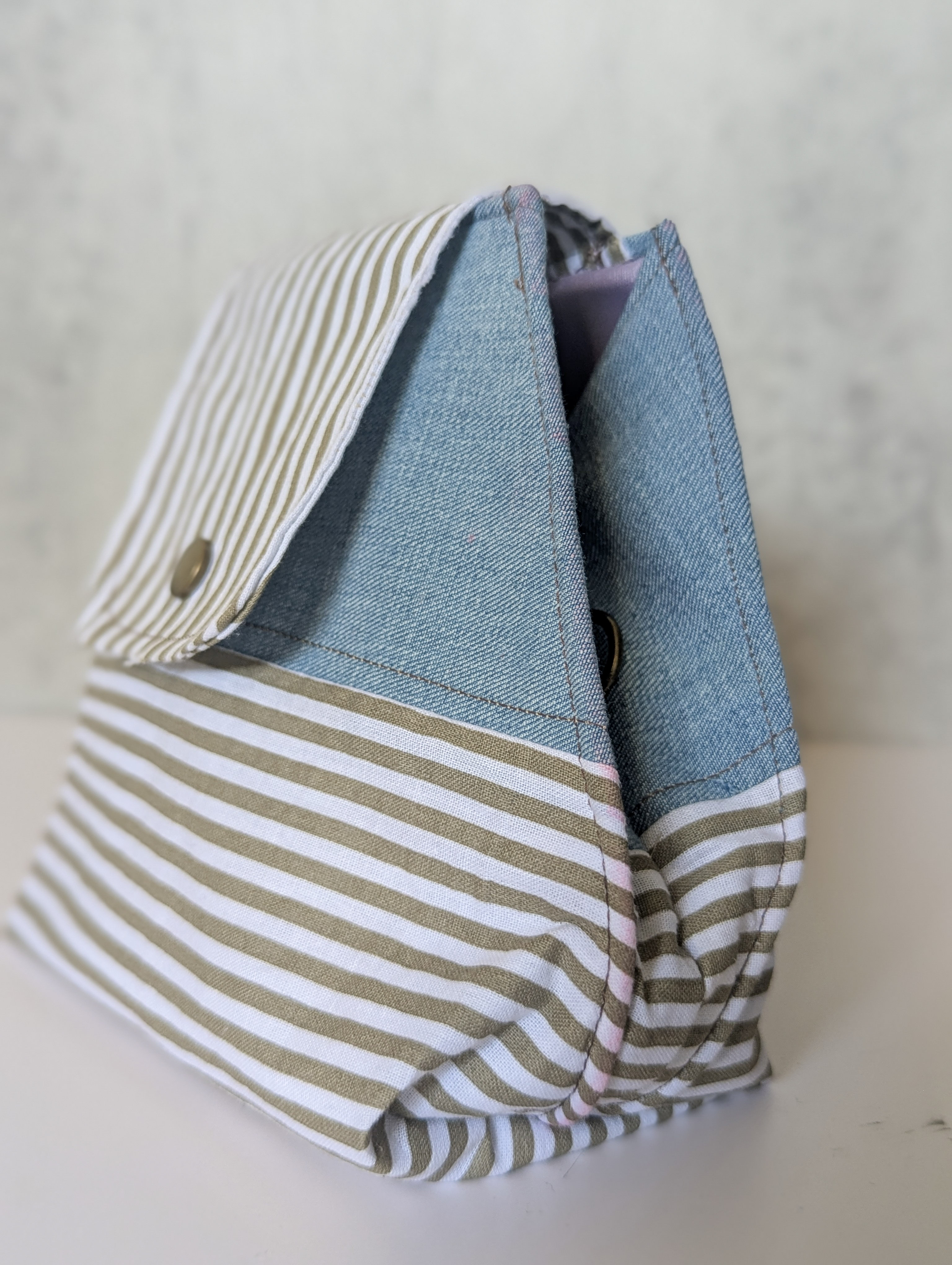 The Modern Stripe Soft Clutch: Upcycled Denim & Nautical Cotton