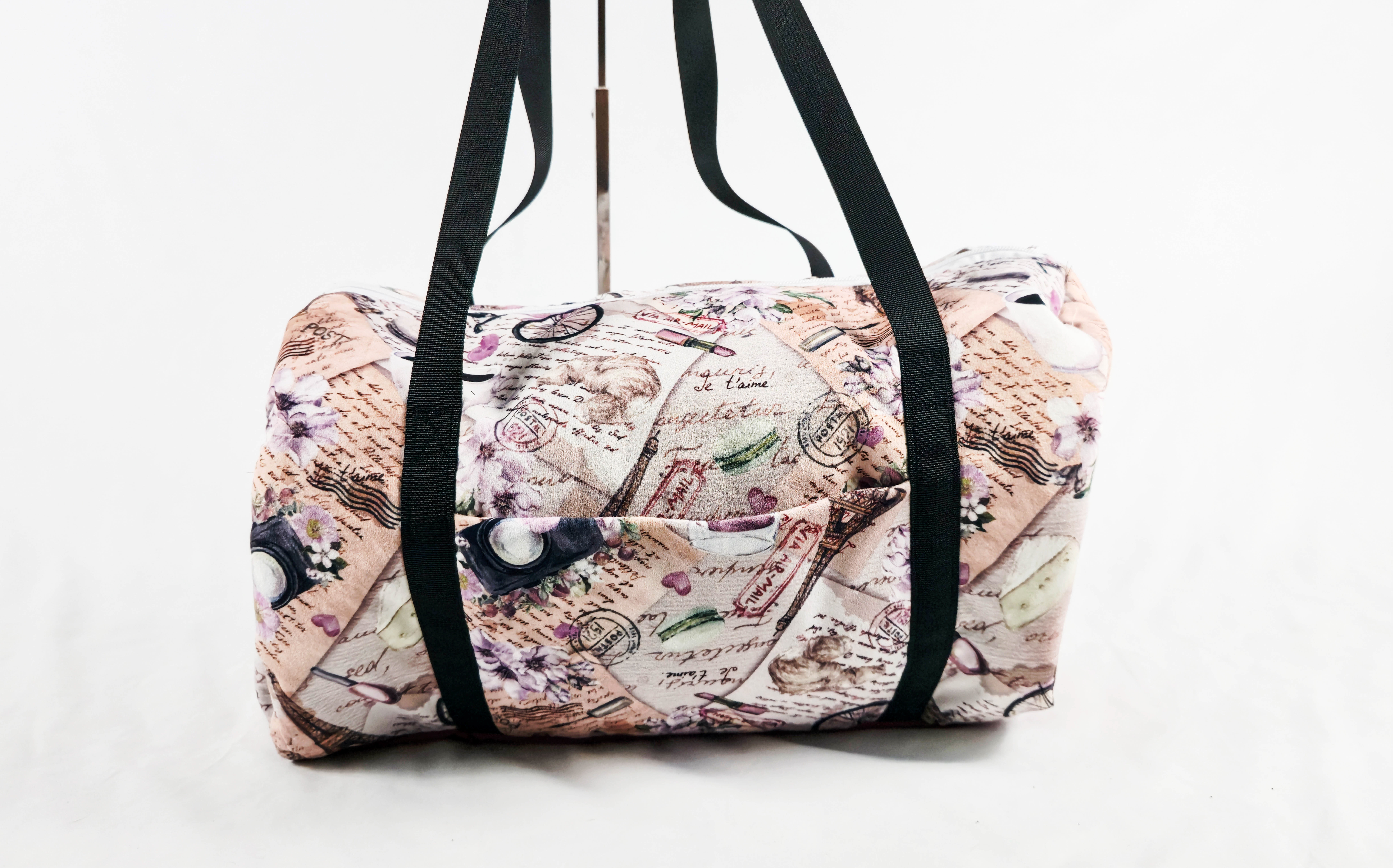 OUI! OUI! Paris! Vintage Letter Print Duffel Bag | Small Travel Duffel Bag | Carry-on Bag | Gym Bag | Breast Feeding Bag | Handmade Travel Bag | Paris Getaway Duffel Bag