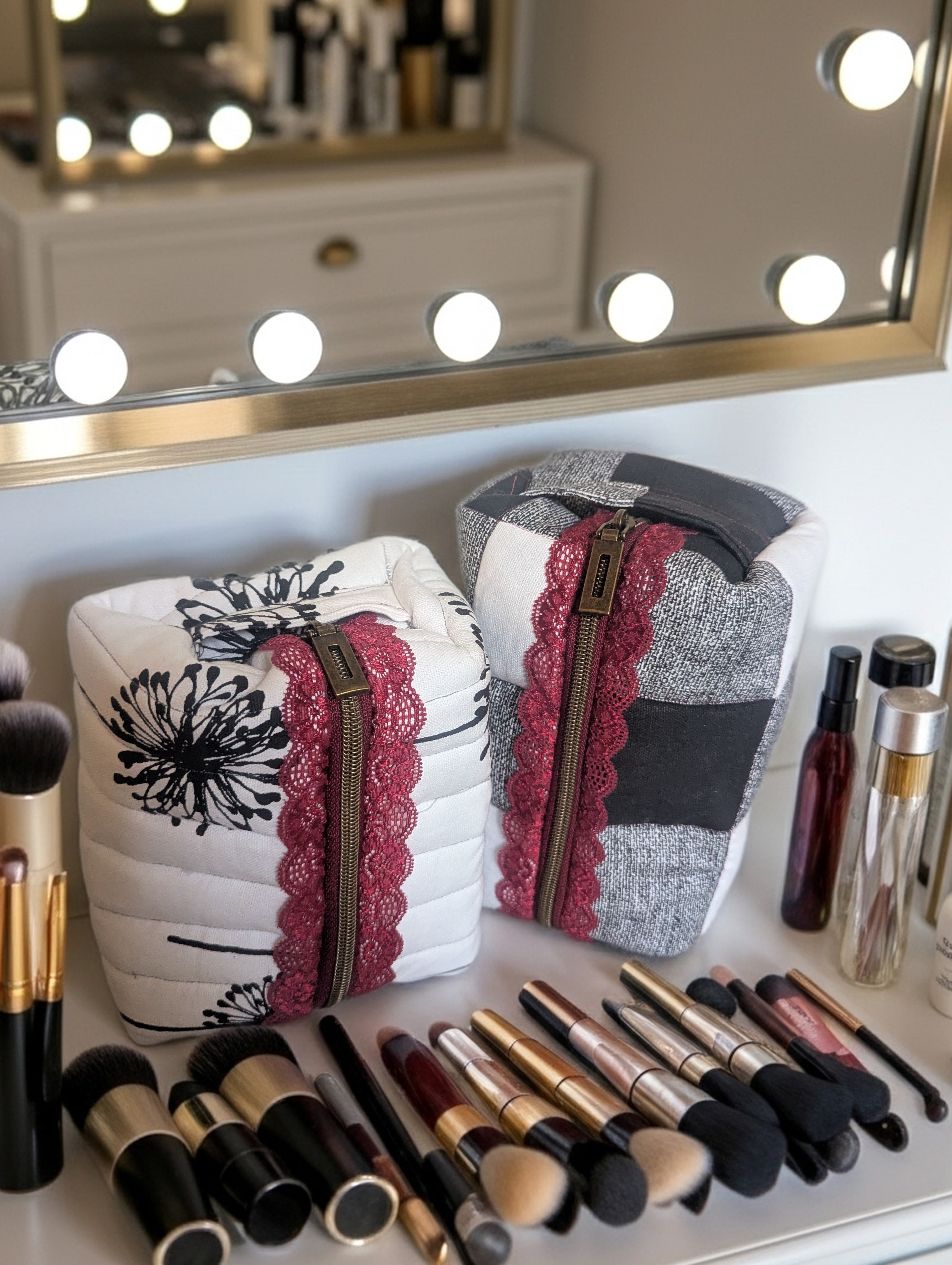 Quilted Zipper Cosmetic Bag | Structured Makeup Organizer | RN-Designed Travel Pouch