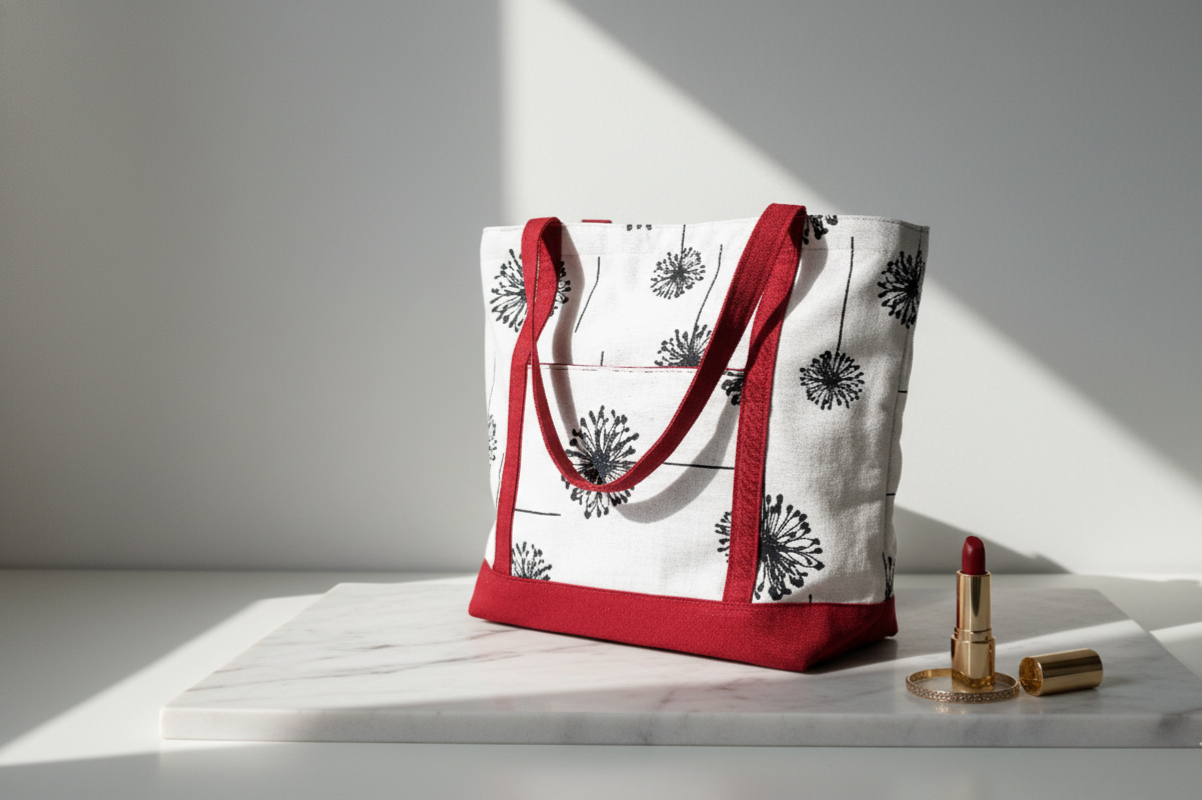 Dandelion Print Tote Bag - Red Shoulder Bag - Handmade Floral Canvas Market Bag - Unique Everyday Gift for Her - Thoughtful Fall Accessory