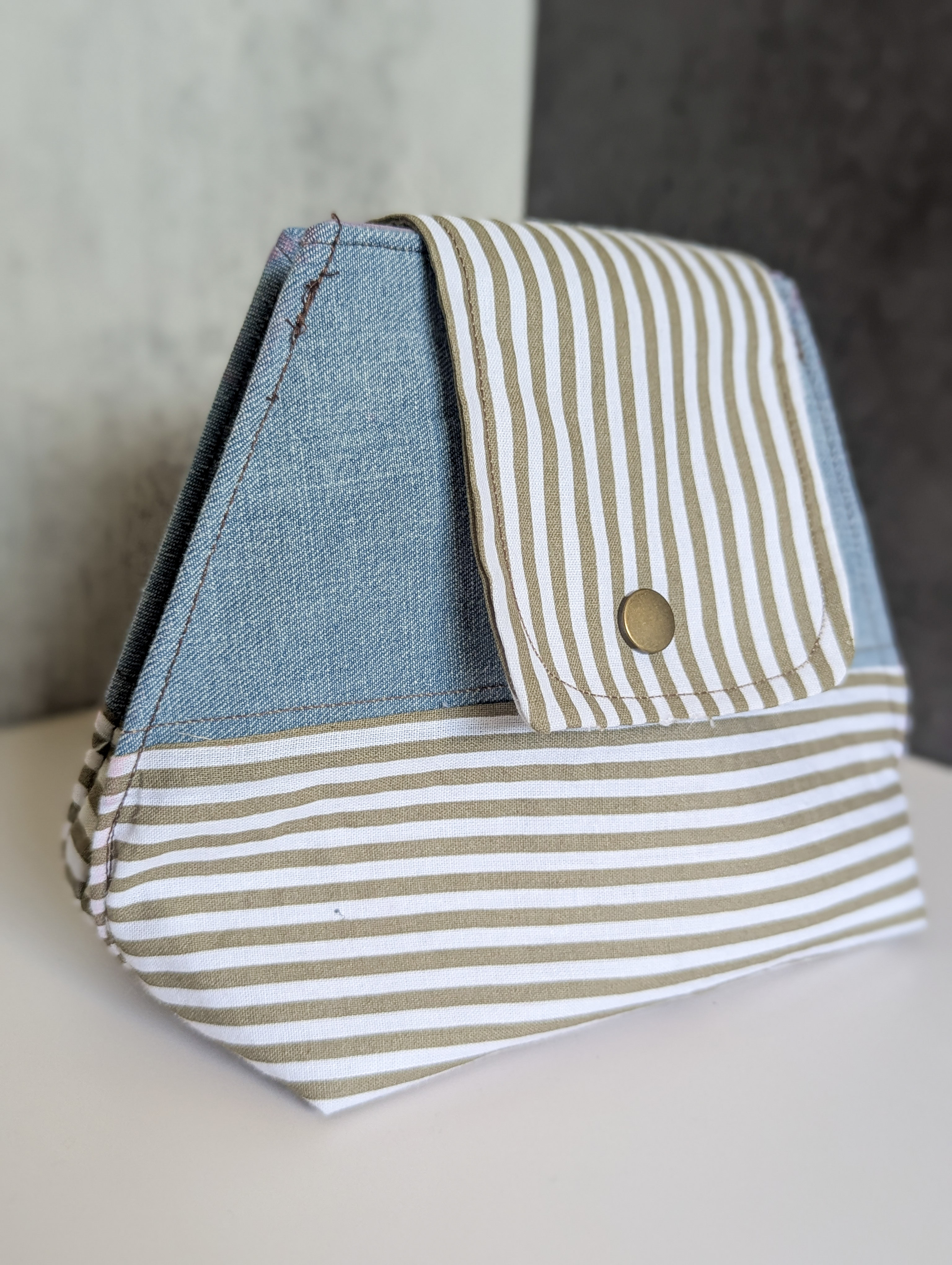 The Modern Stripe Soft Clutch: Upcycled Denim & Nautical Cotton