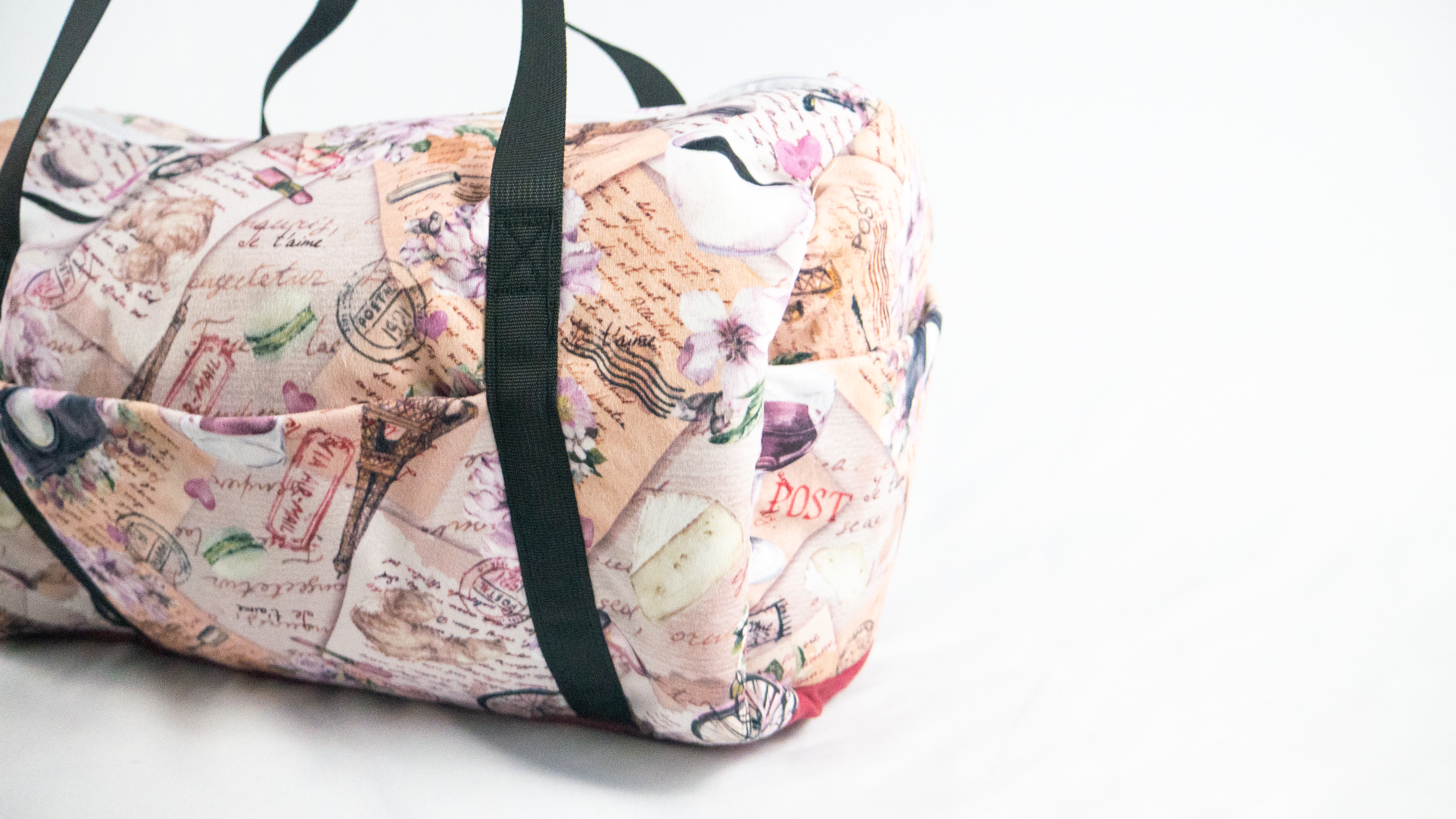 OUI! OUI! Paris! Vintage Letter Print Duffel Bag | Small Travel Duffel Bag | Carry-on Bag | Gym Bag | Breast Feeding Bag | Handmade Travel Bag | Paris Getaway Duffel Bag