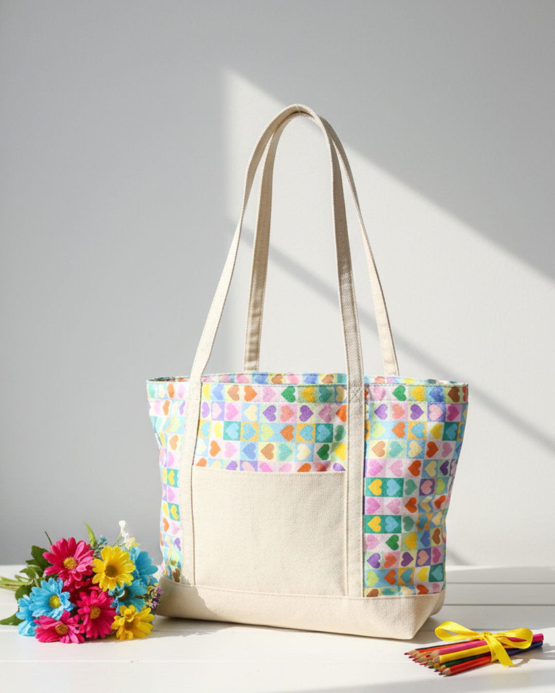 The Heartfelt Tote: A Colorful Canvas Bag
