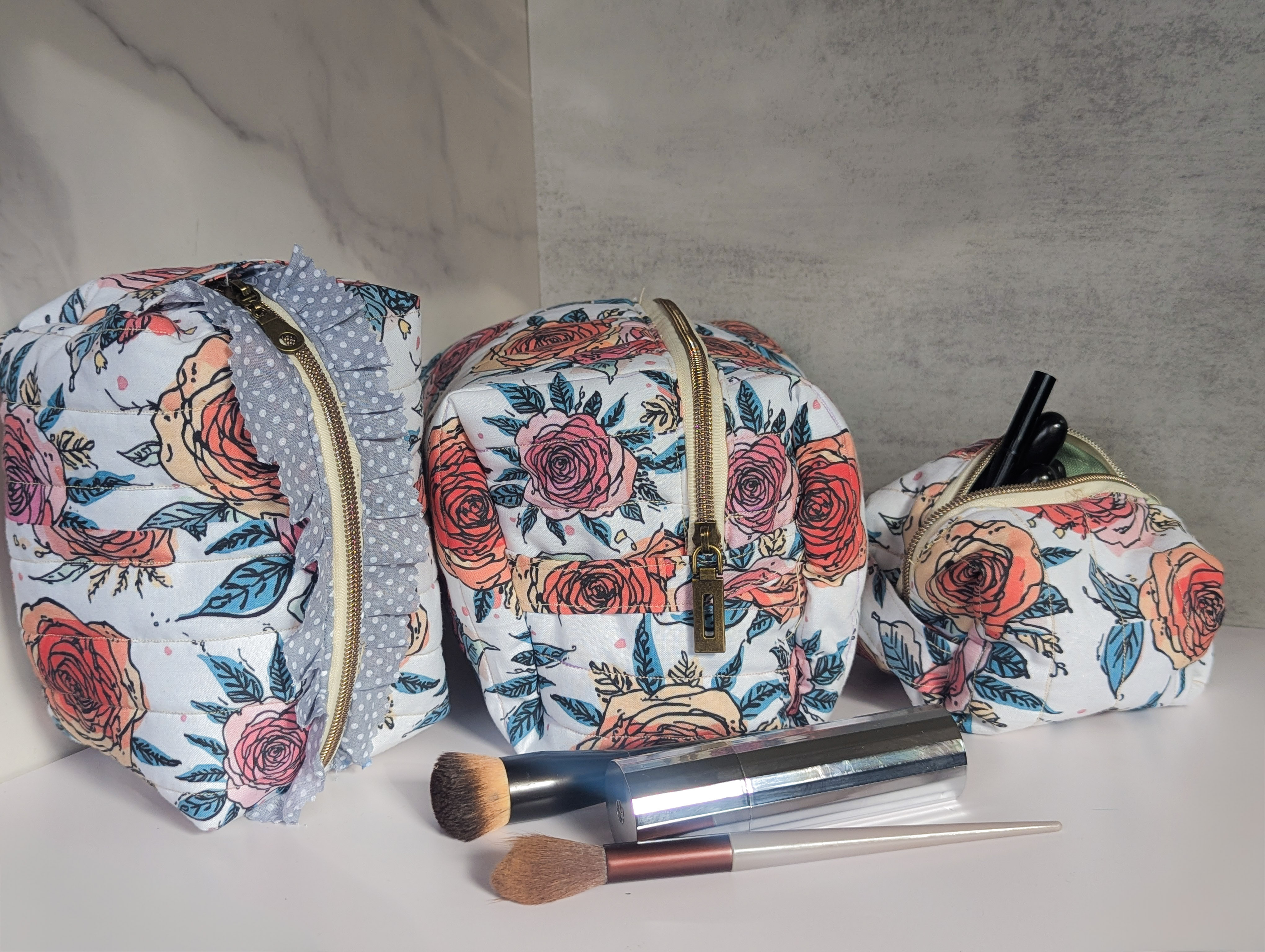 **LIMITED: The Quilted Floral Trio Gift Set (L, M, S) cosmetic beauty bag, tech organizer or storage