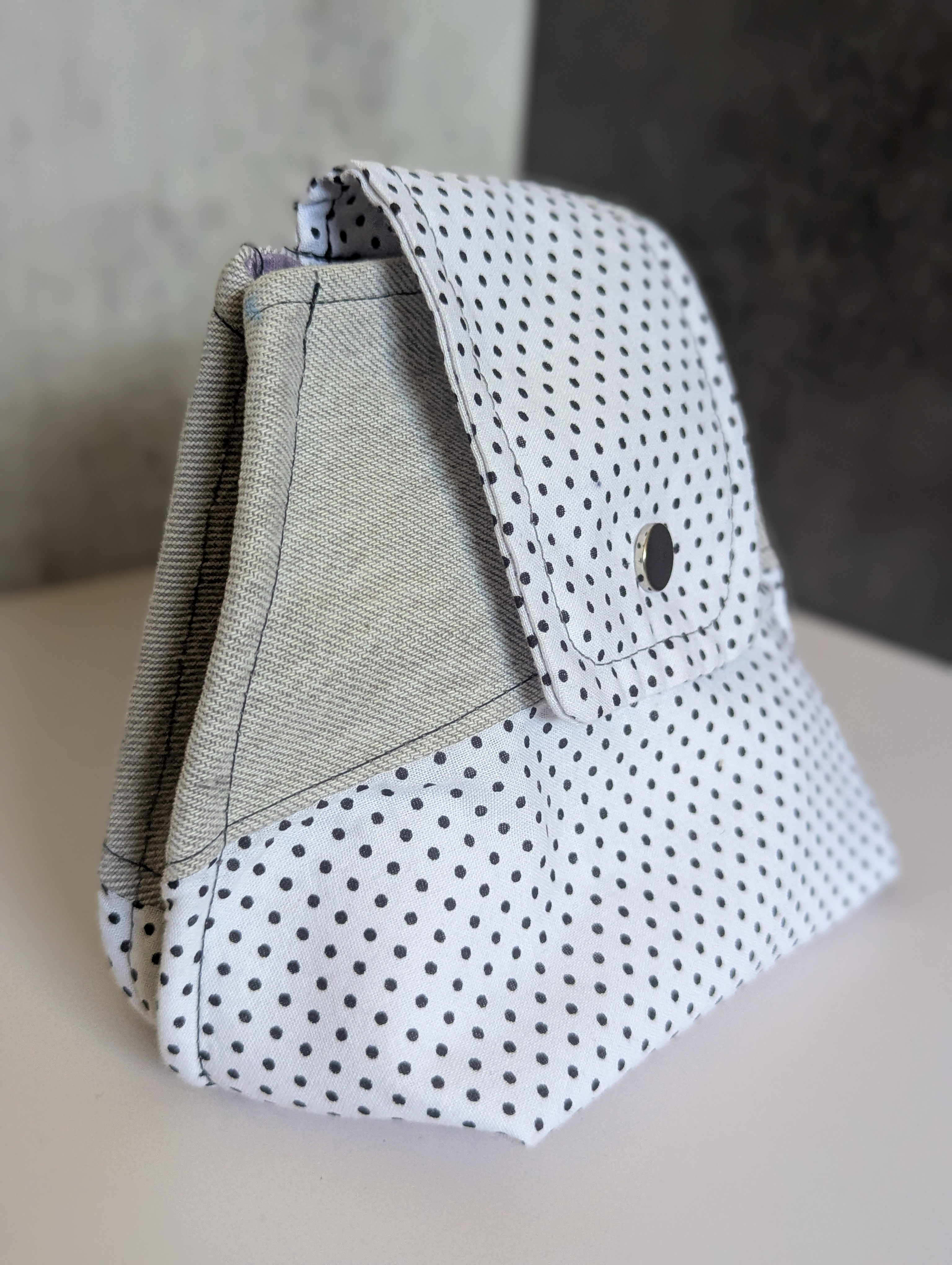 Upcycled Light Gray Denim & Polka Dot Cotton Soft Clutch