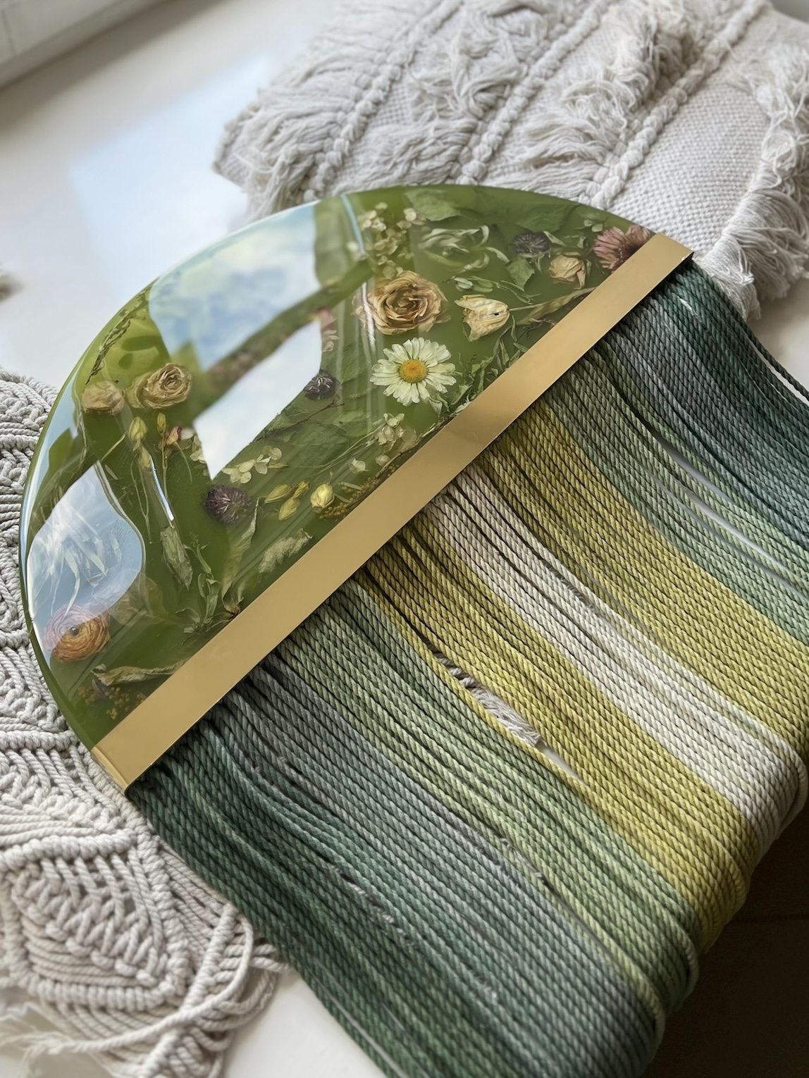 Half Moon Wall Hanging - “Meadow of Flowers”