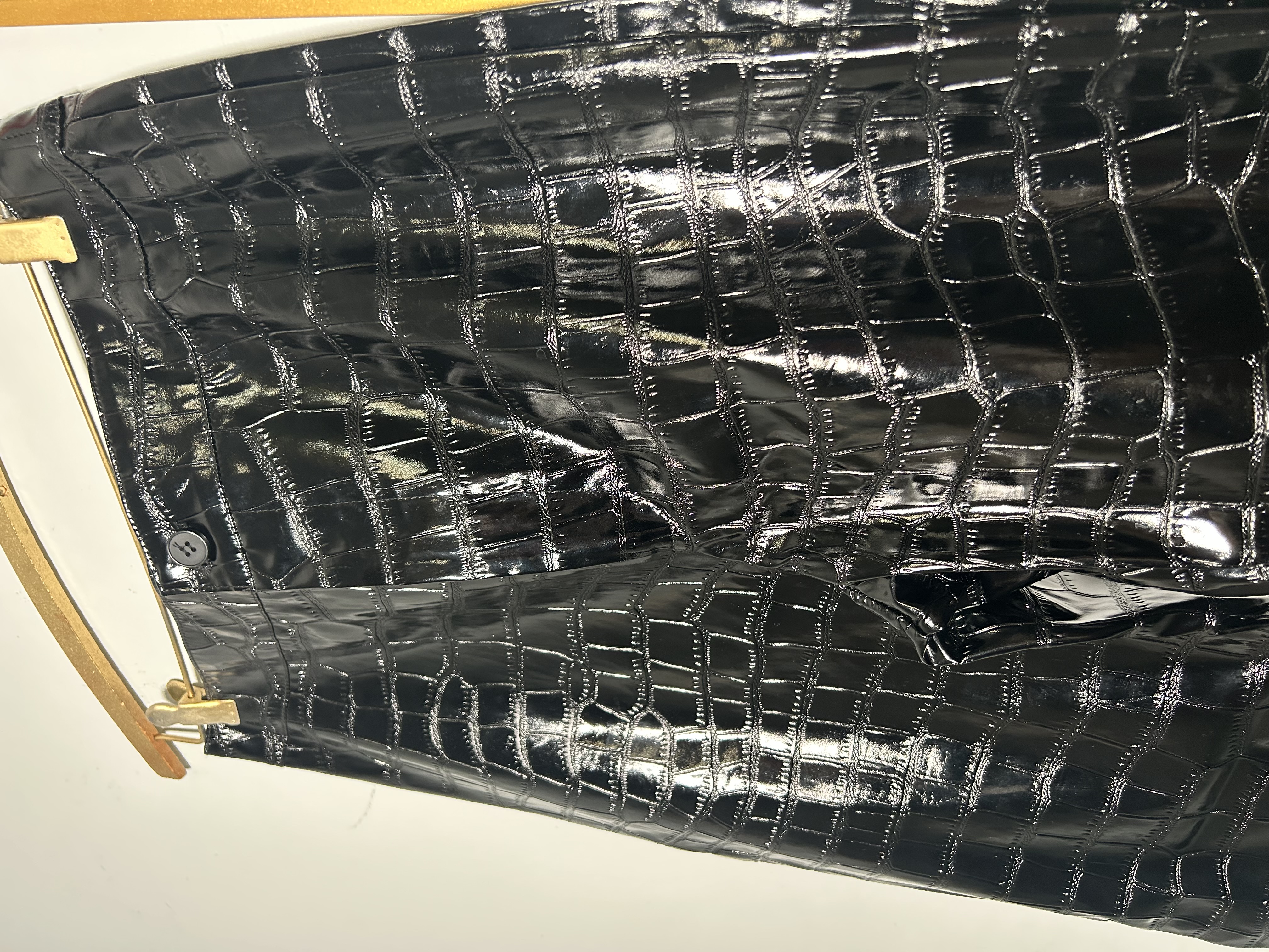 Black Leather Crocodile-Pattern Pants