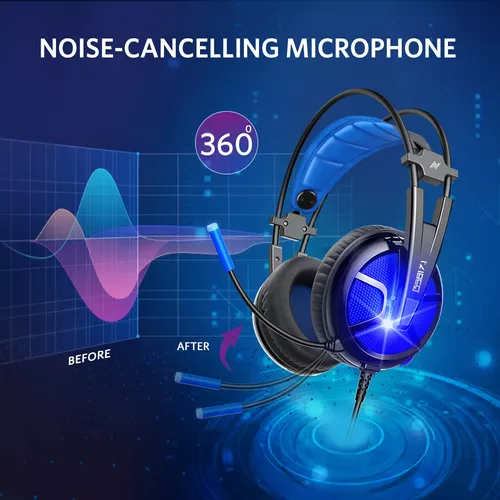 Auriculares Gamer Abkoncore para Pc con micrófono Audífonos Diadema luz led Azul